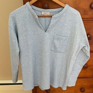LOFT Soft Blue Ribbed Pullover